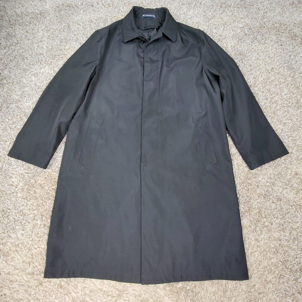 Ralph Lauren Trench Coat Mens 40R Black Button Up Long Coat NO REMOVABLE LINER